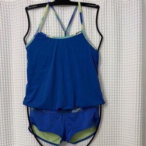 Nike Blue and Green Women's Tankini Set Size MD